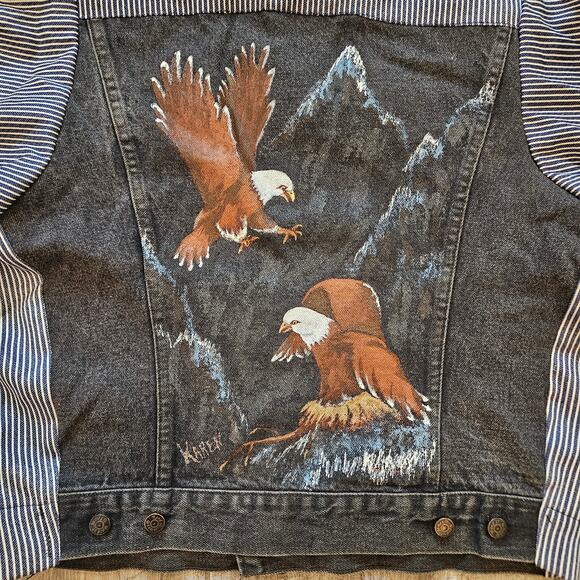 Reed St. James Vintage Denim Jacket Women M Custom Handmade Eagle Painted 80's - Picture 8 of 16